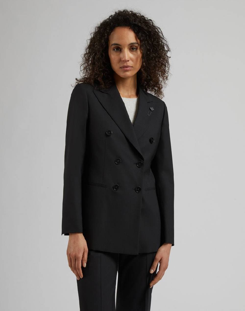 Lardini Blazer doppiopetto nero in tela di lana stretch Qualità
