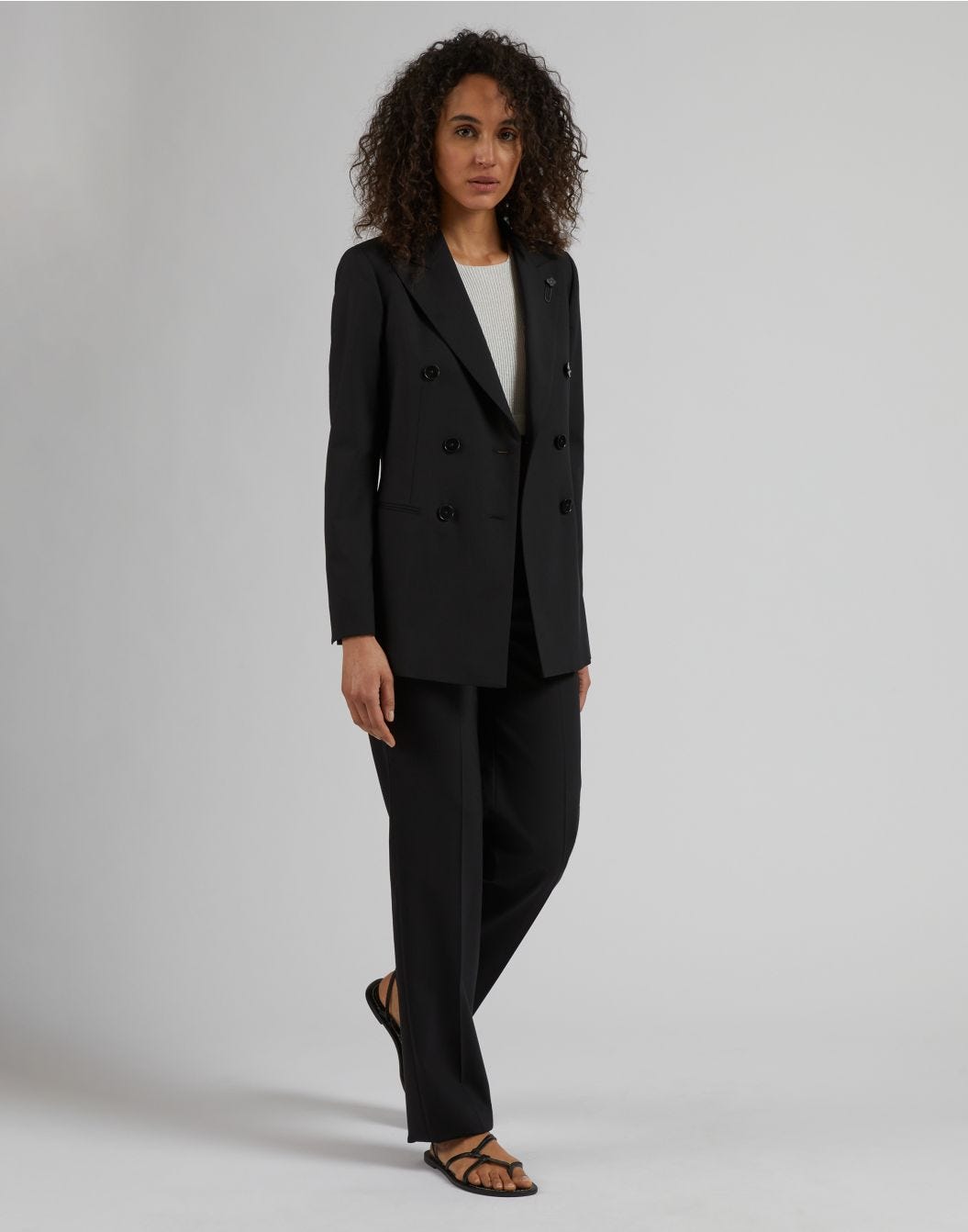 Lardini Blazer doppiopetto nero in tela di lana stretch Qualità