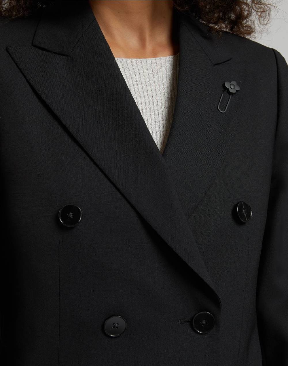 Lardini Blazer doppiopetto nero in tela di lana stretch Qualità