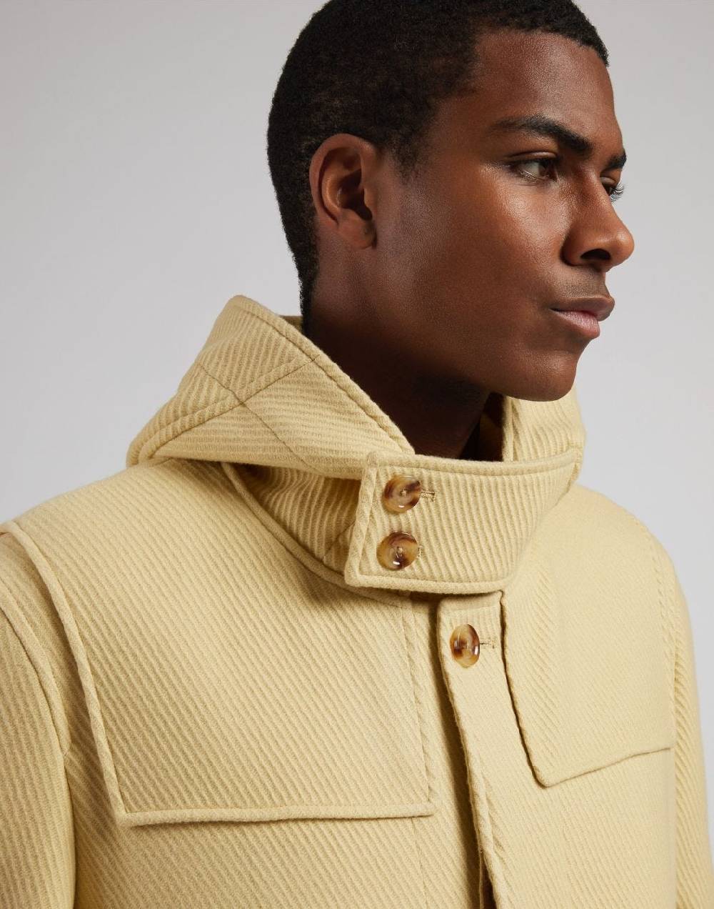 Lardini Montgomery con cappuccio in lana cashmere giallo pastello Pezzi Unici