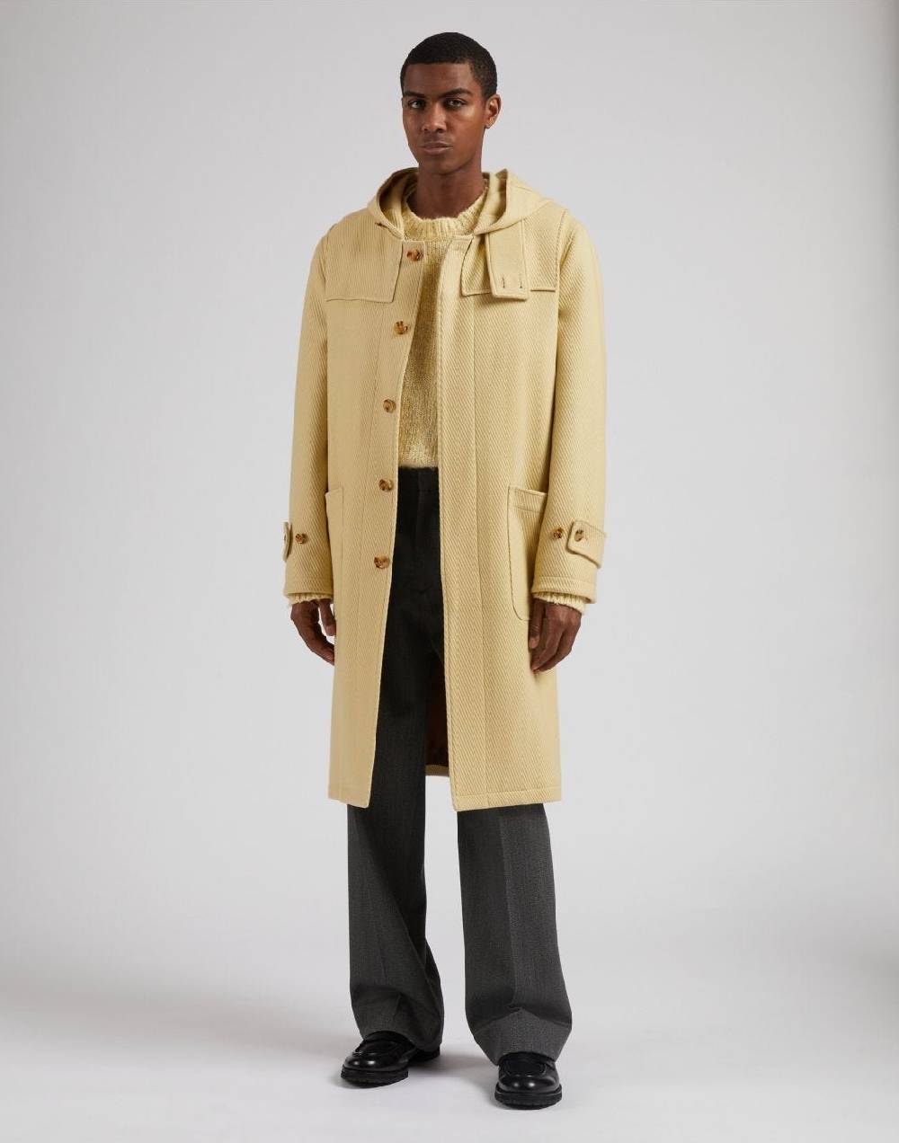 Lardini Montgomery con cappuccio in lana cashmere giallo pastello Pezzi Unici