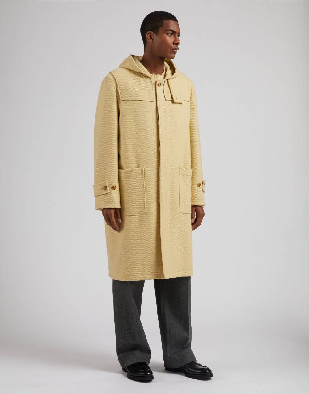Lardini Montgomery con cappuccio in lana cashmere giallo pastello Pezzi Unici