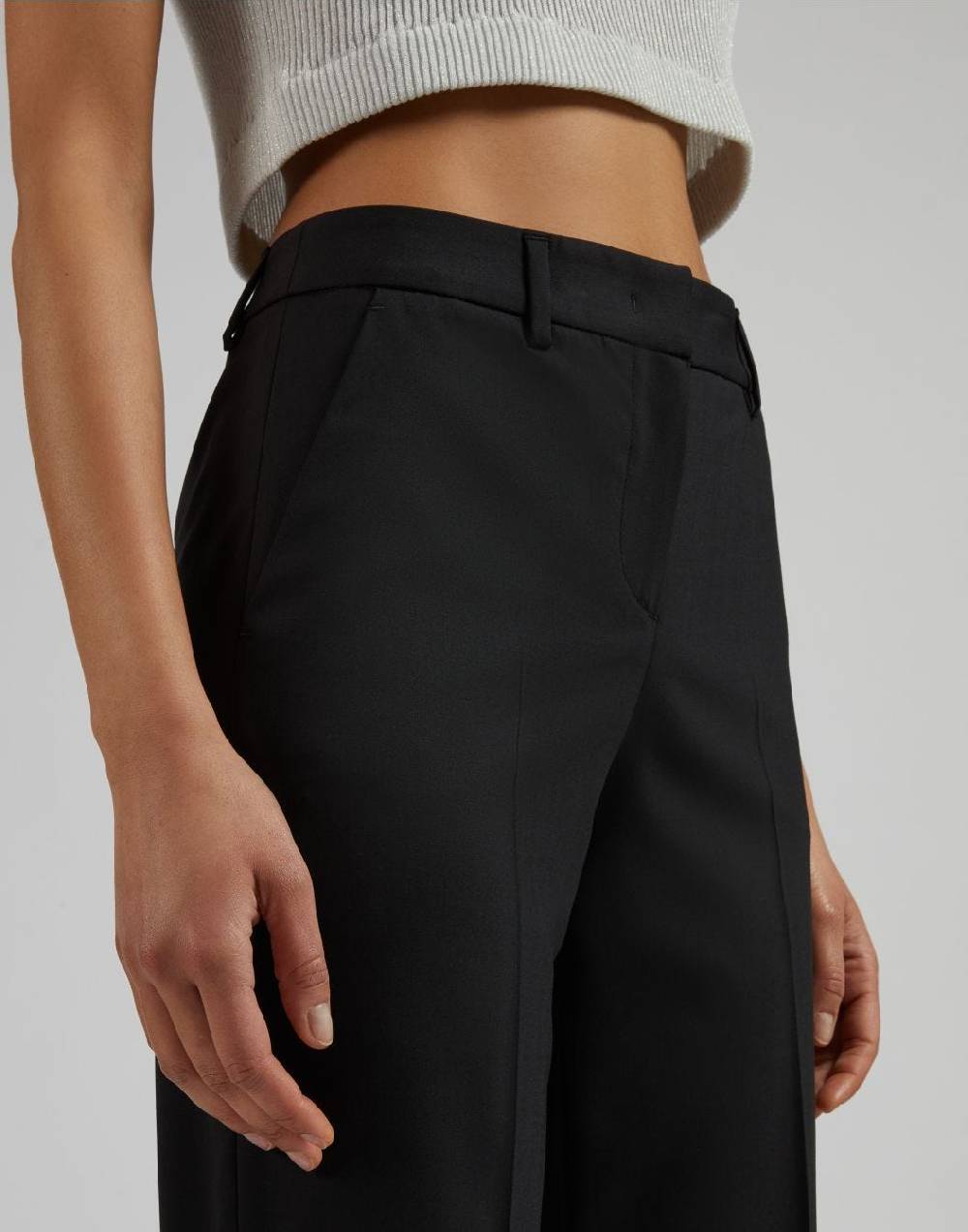 Lardini Pantalone nero gamba dritta regolare in tessuto di lana stretch Negozi Online