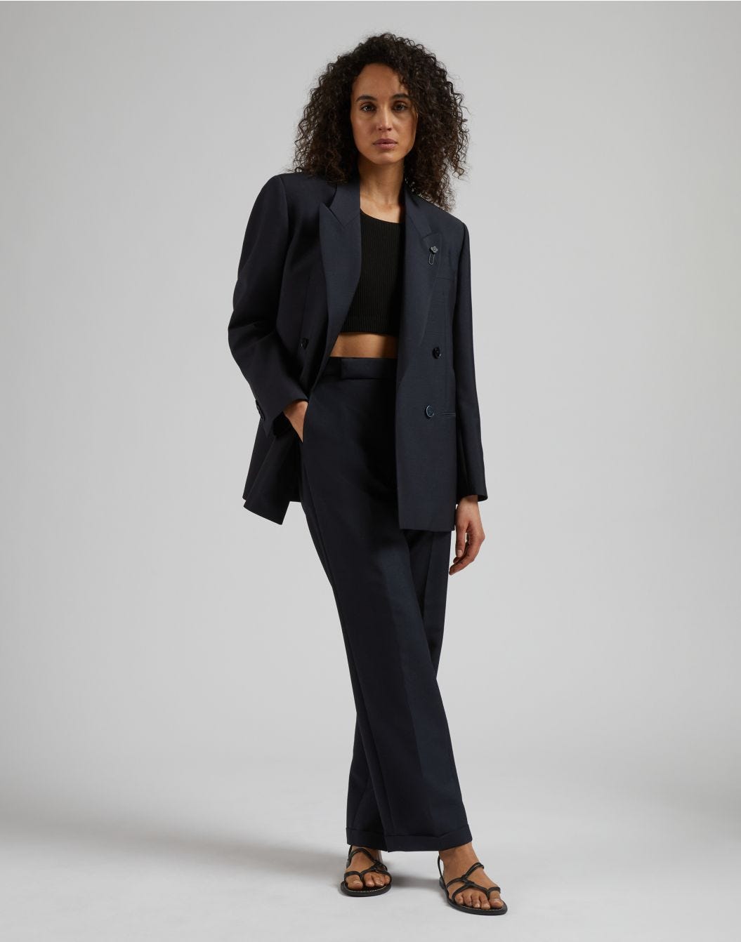Lardini Pantalone blu gamba dritta regolare in tessuto di lana Acquista Ora
