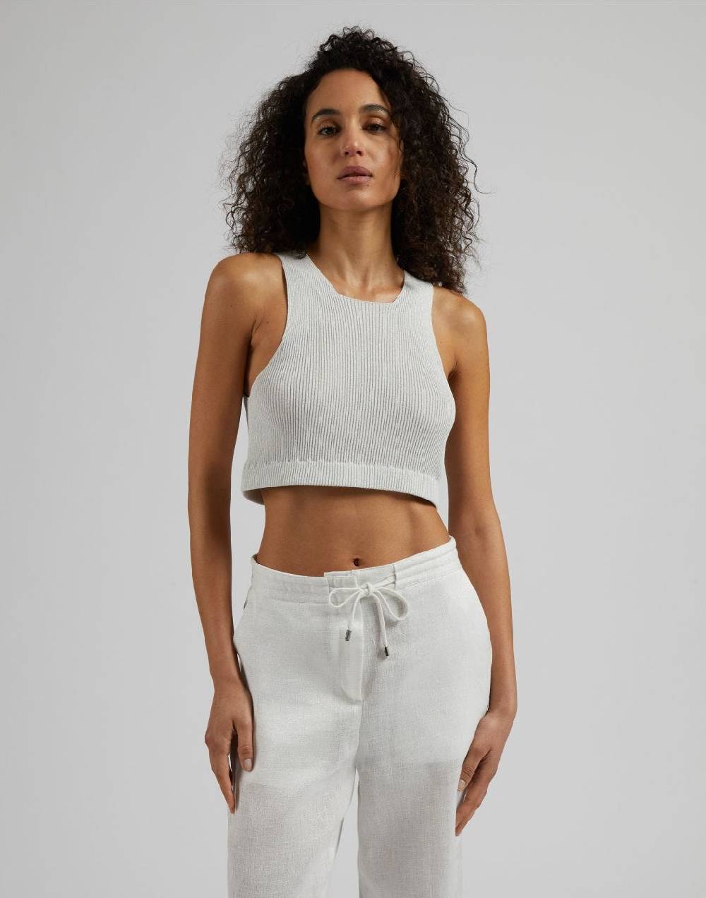 Lardini Top corto in maglia a costina lurex bianco e argento Shopping Online