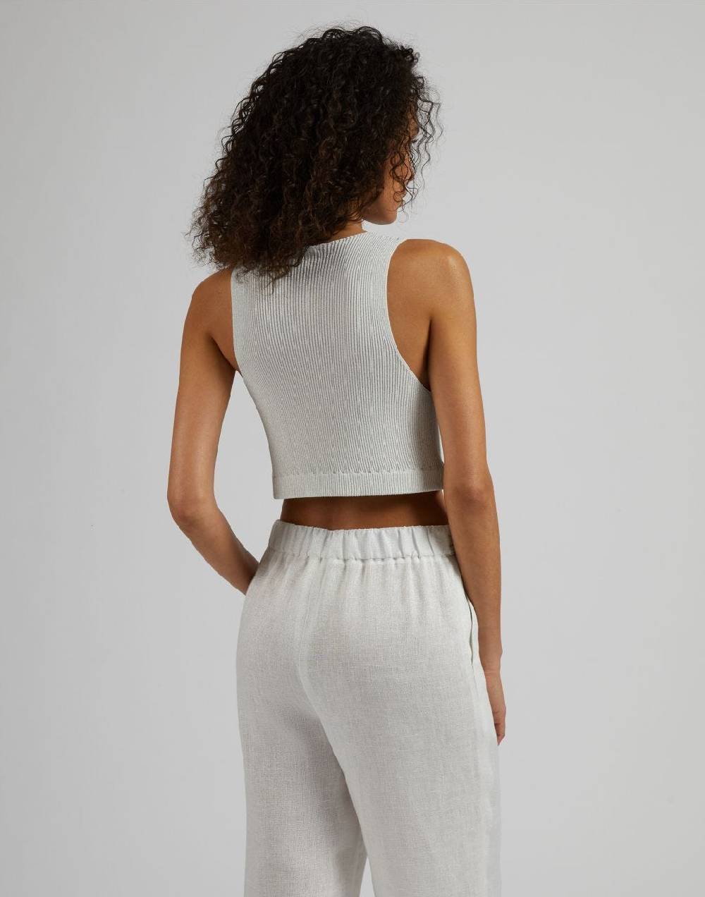 Lardini Top corto in maglia a costina lurex bianco e argento Shopping Online