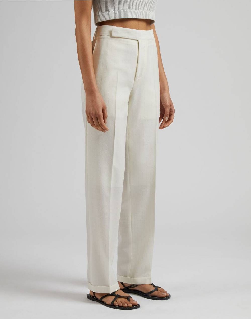 Lardini Pantalone in tela di lana gessata lurex bianco-argento Prezzo Ridotto
