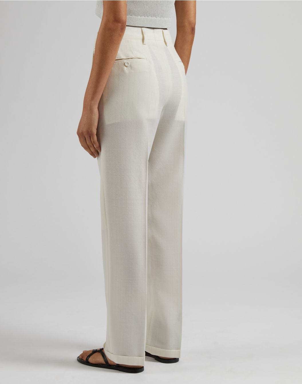 Lardini Pantalone in tela di lana gessata lurex bianco-argento Prezzo Ridotto