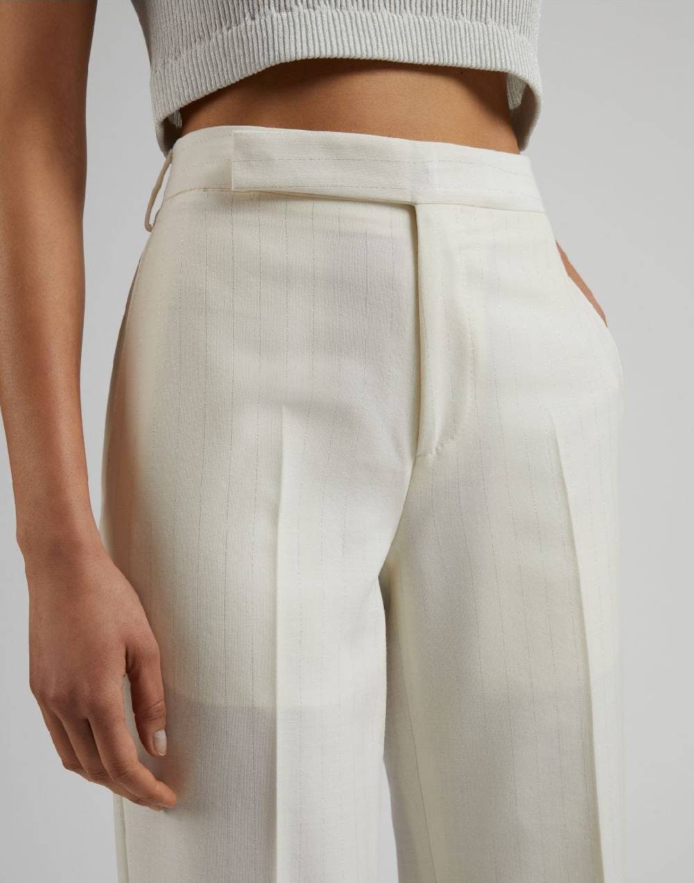 Lardini Pantalone in tela di lana gessata lurex bianco-argento Prezzo Ridotto
