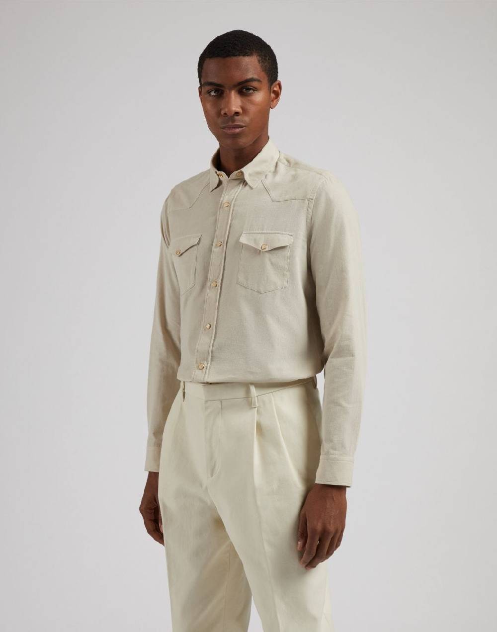 Lardini Camicia ricerca in velluto 3000 righe color panna Convenienza