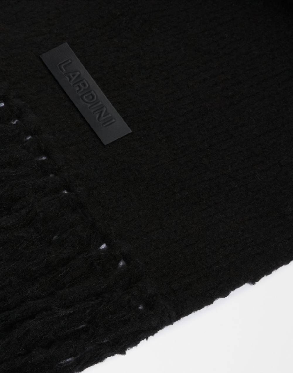 Lardini Sciarpa nera in maglia di lana e cashmere con peneri Presa