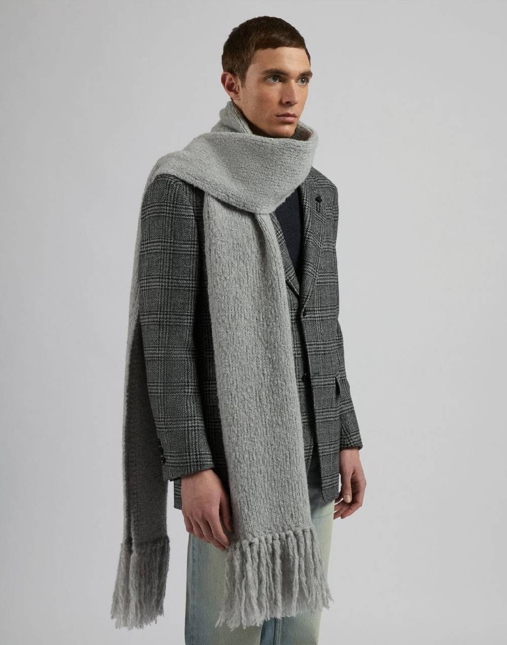 Lardini Sciarpa grigia in maglia di lana e cashmere con peneri Sconto
