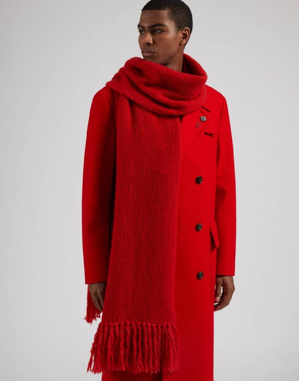 Lardini Sciarpa rossa in maglia di lana e cashmere con peneri Offerta