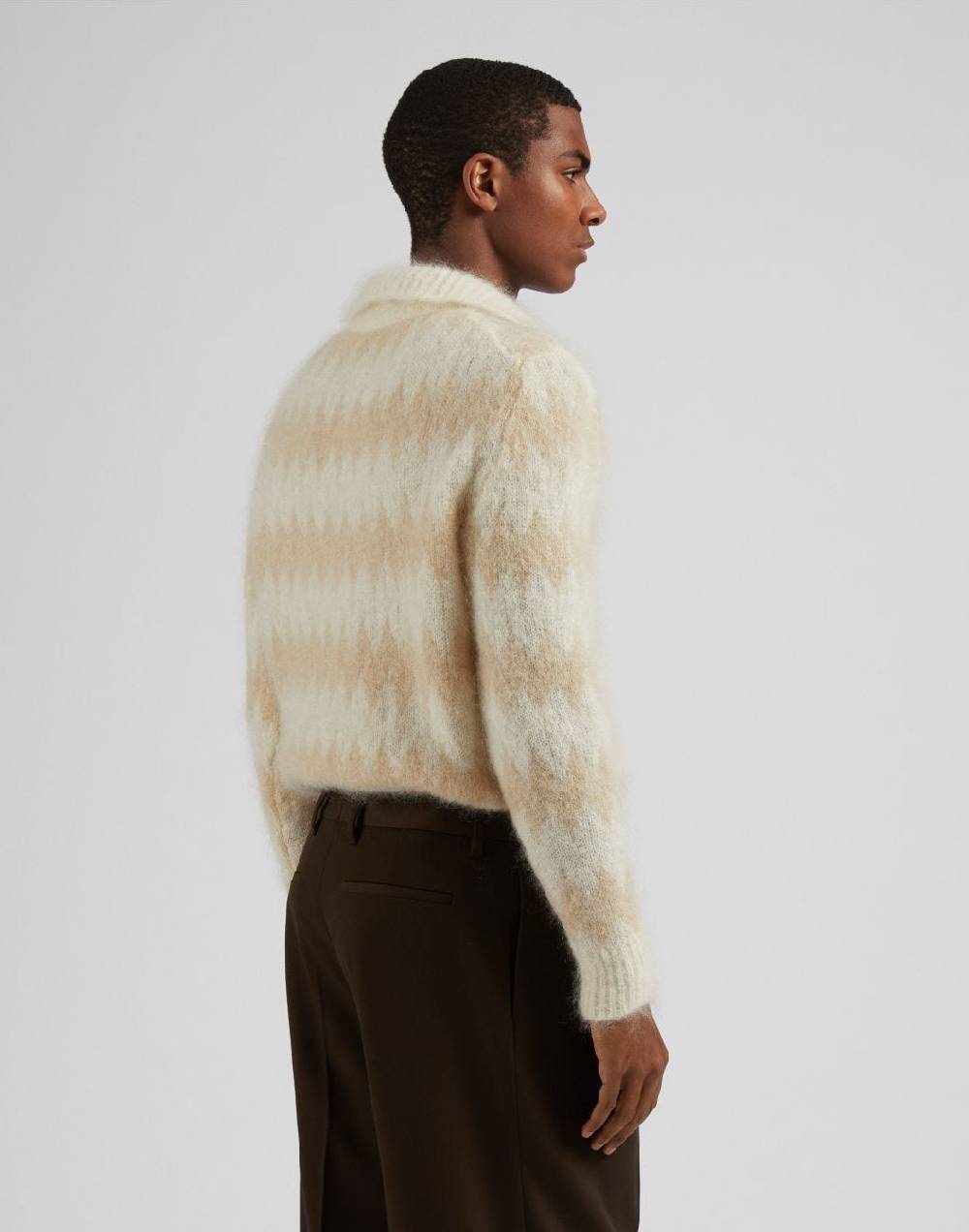 Lardini Polo bicolore a manica lunga in kid mohair bianco-beige Outlet