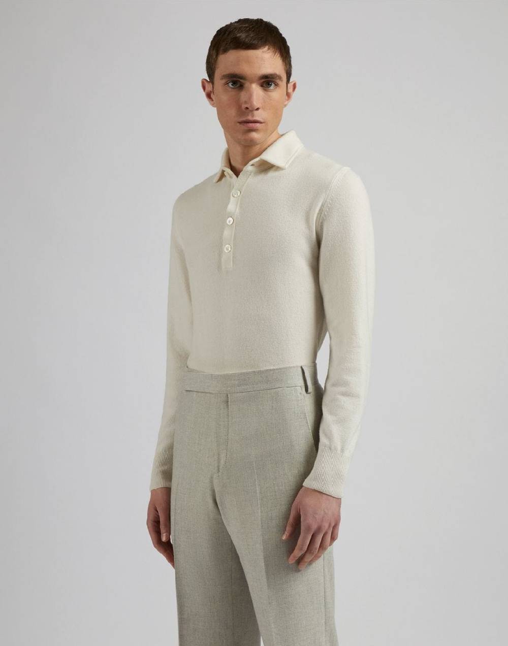 Lardini Polo bianca in 100% puro cashmere cariaggi titolo 2/28 In Vendita