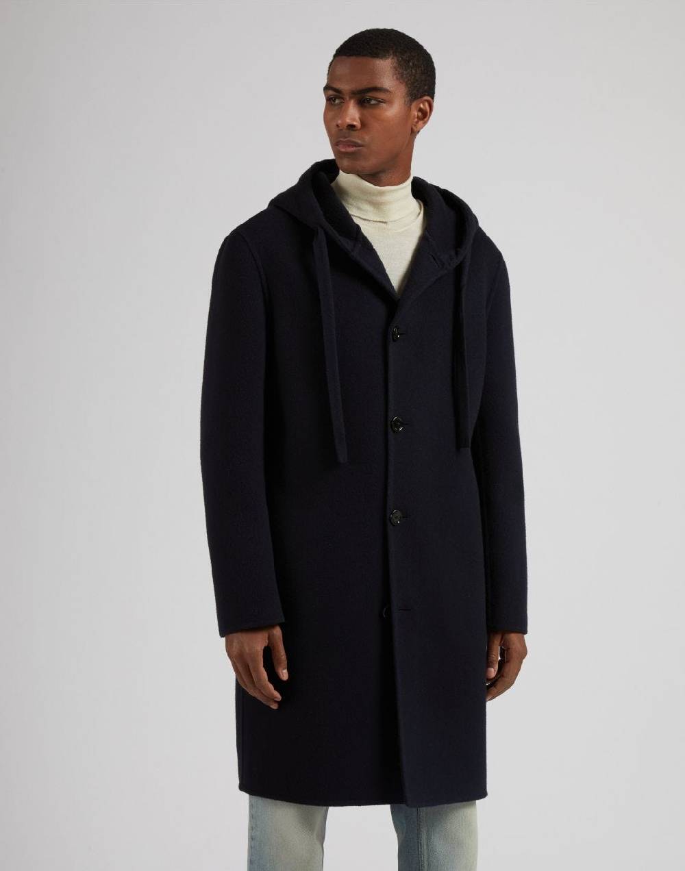 Lardini Cappotto monopetto blu in lana con cappuccio e coulisse Hotsell
