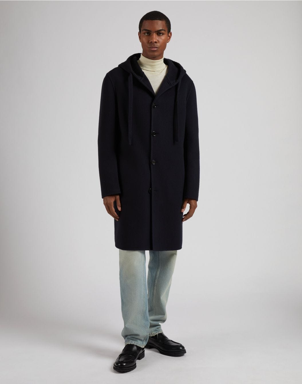 Lardini Cappotto monopetto blu in lana con cappuccio e coulisse Hotsell