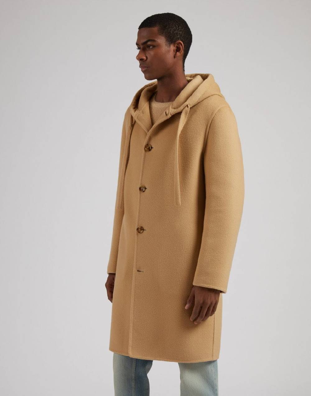 Lardini Cappotto monopetto beige in lana con cappuccio e coulisse Vendita Calda
