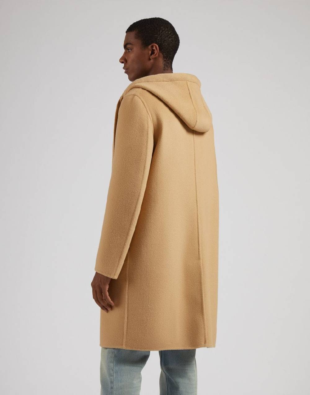 Lardini Cappotto monopetto beige in lana con cappuccio e coulisse Vendita Calda
