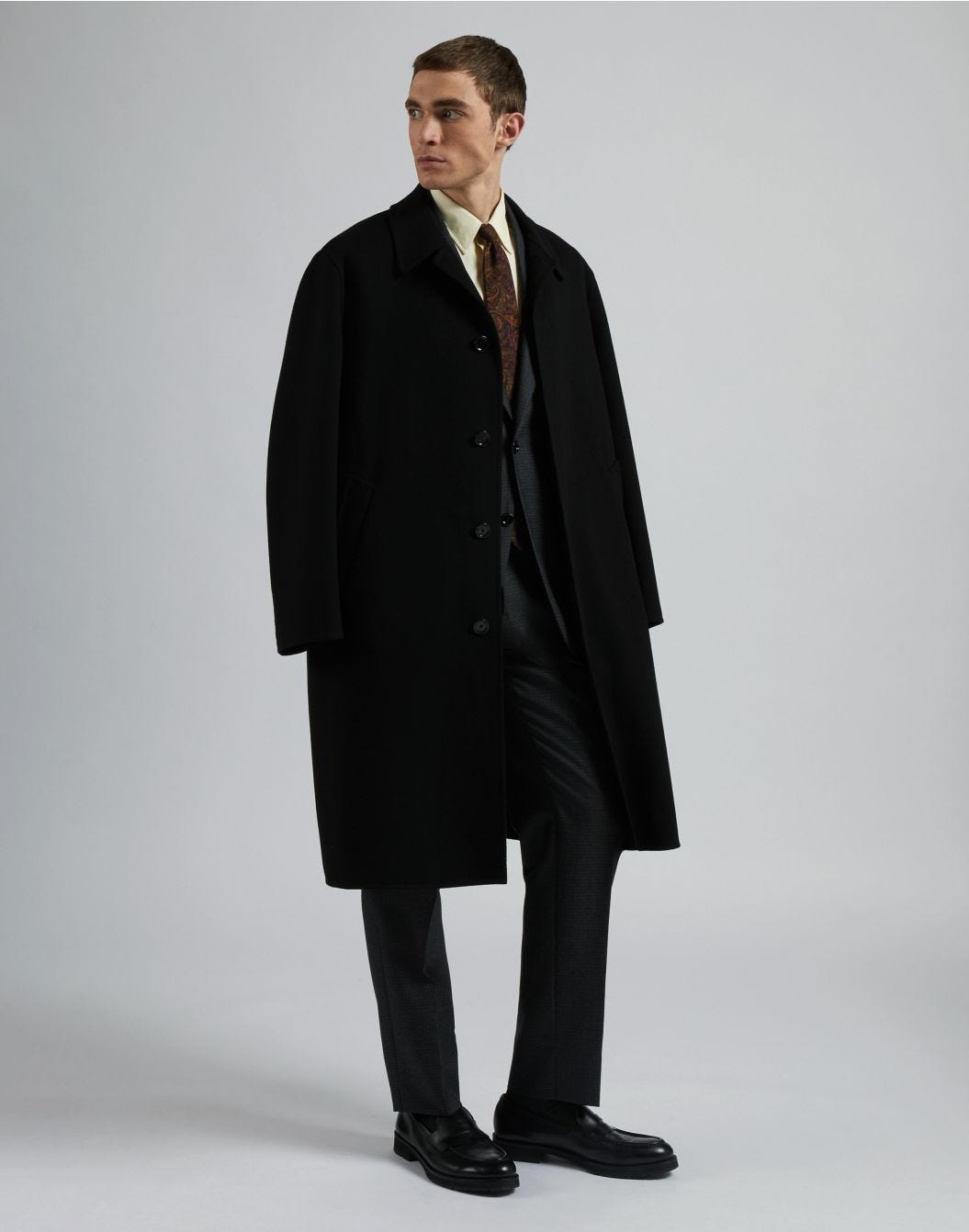 Lardini Cappotto monopetto nero in lana con finta davanti Vendita Economica