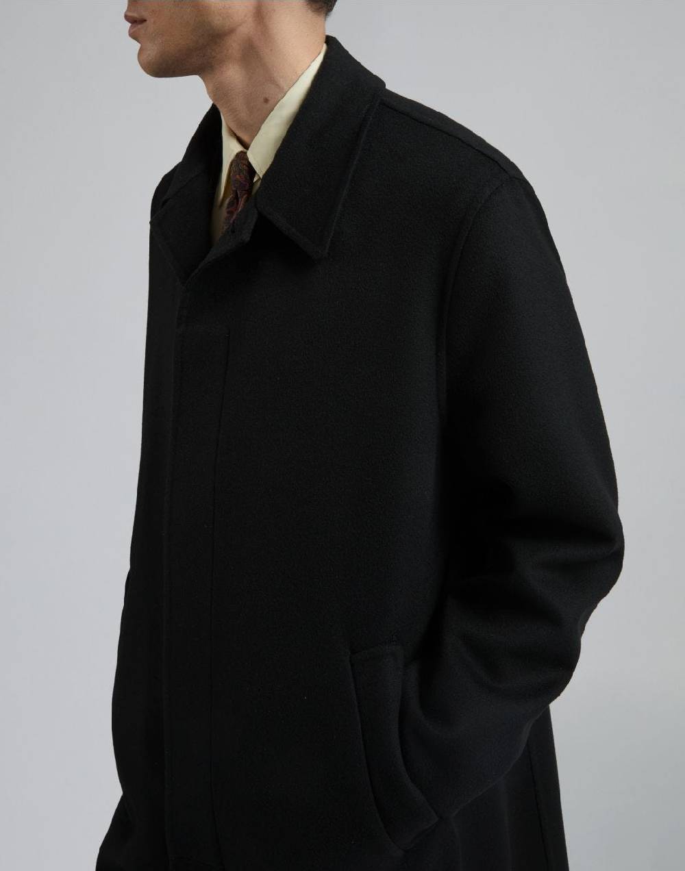 Lardini Cappotto monopetto nero in lana con finta davanti Vendita Economica