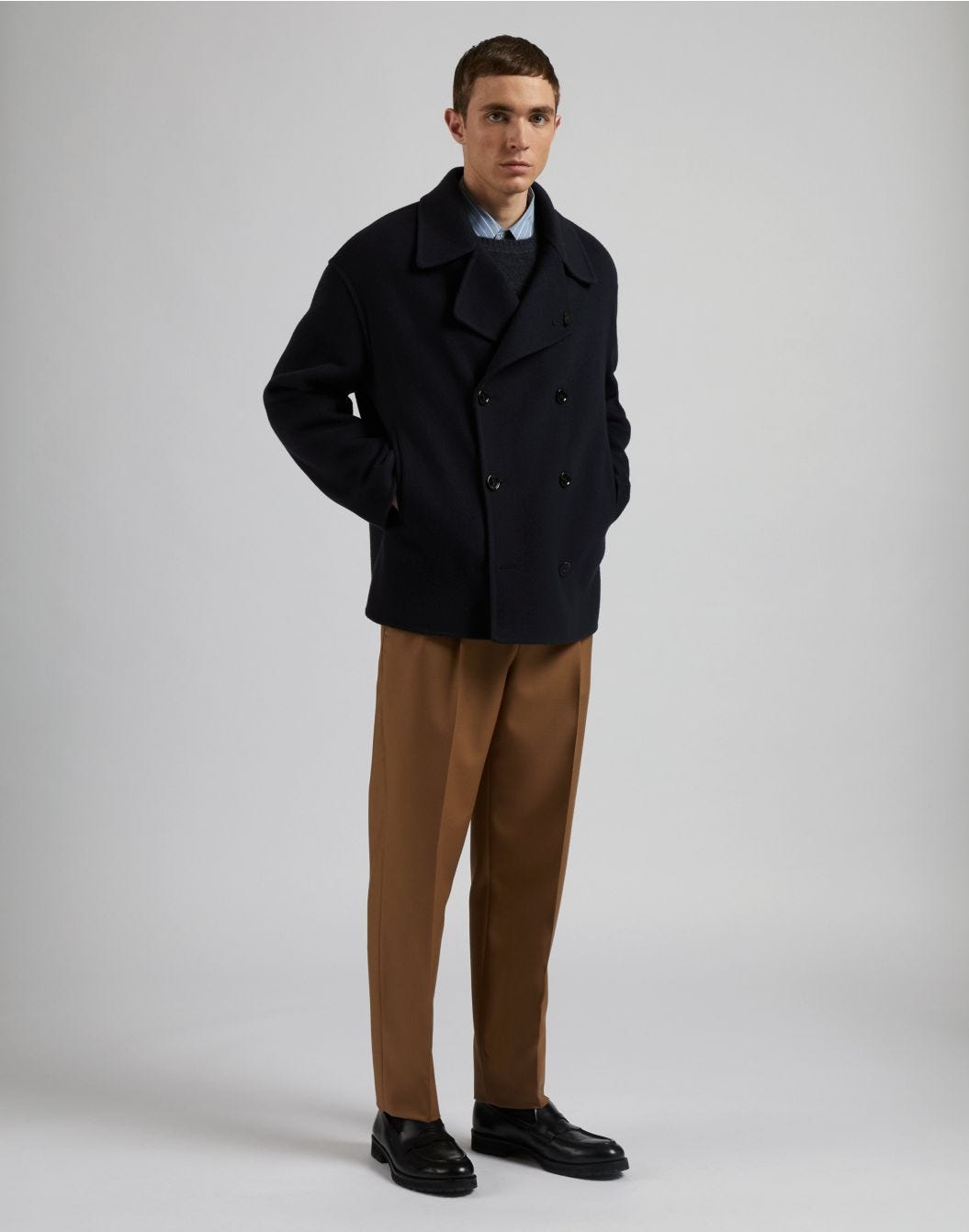 Lardini Caban corto doppiopetto 6 bottoni in lana blu Vendite Flash
