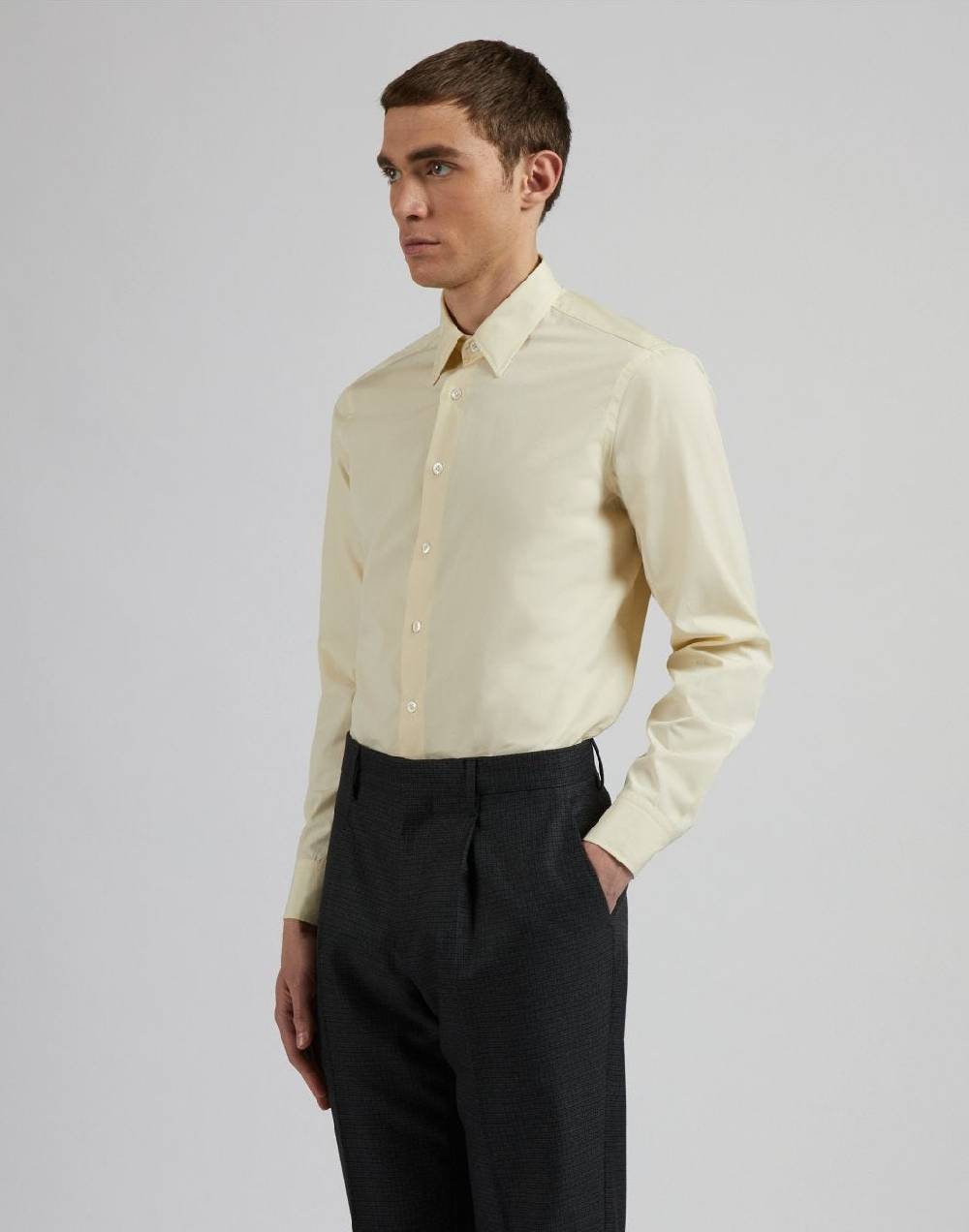 Lardini Camicia gialla in popeline di cotone compact In Saldo