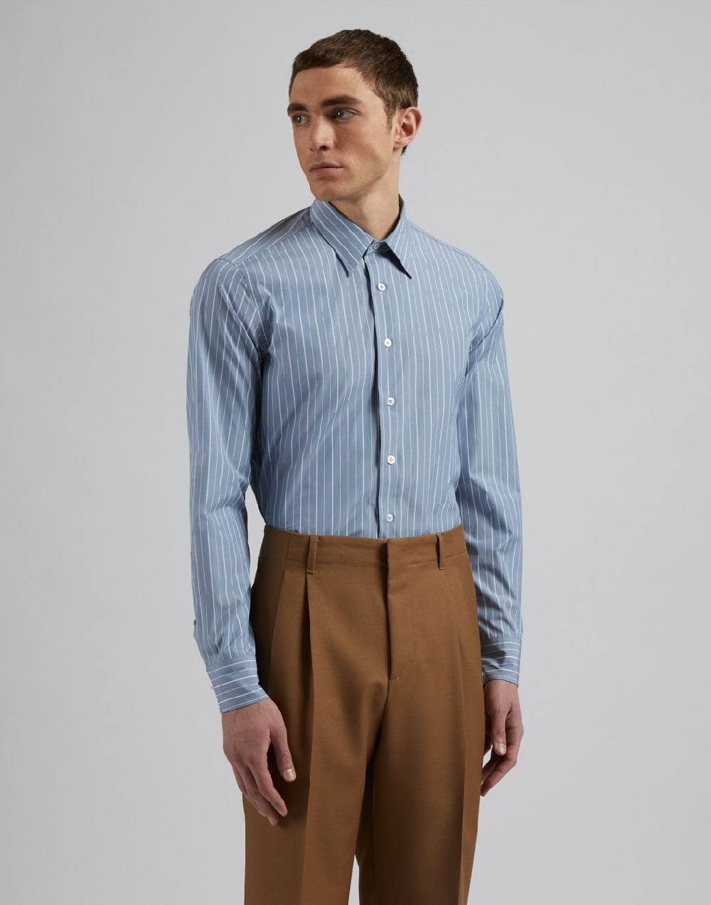 Lardini Camicia azzurra a righe in popeline di cotone compact Nuova