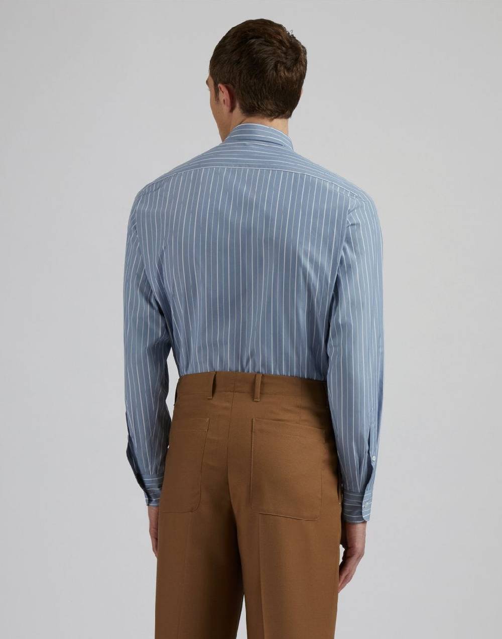 Lardini Camicia azzurra a righe in popeline di cotone compact Nuova