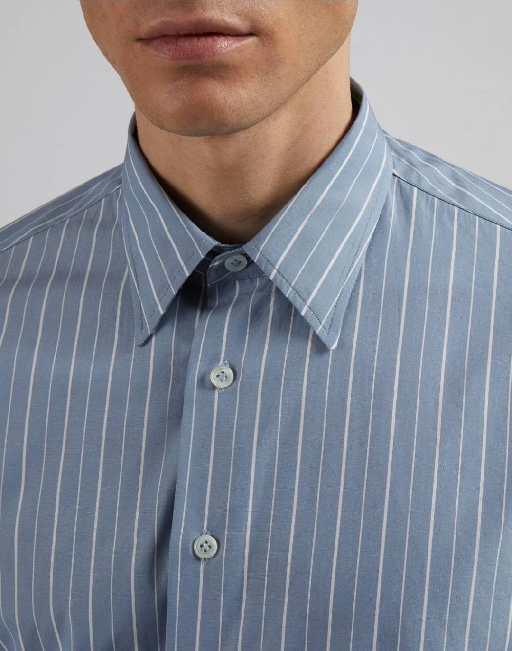 Lardini Camicia azzurra a righe in popeline di cotone compact Nuova