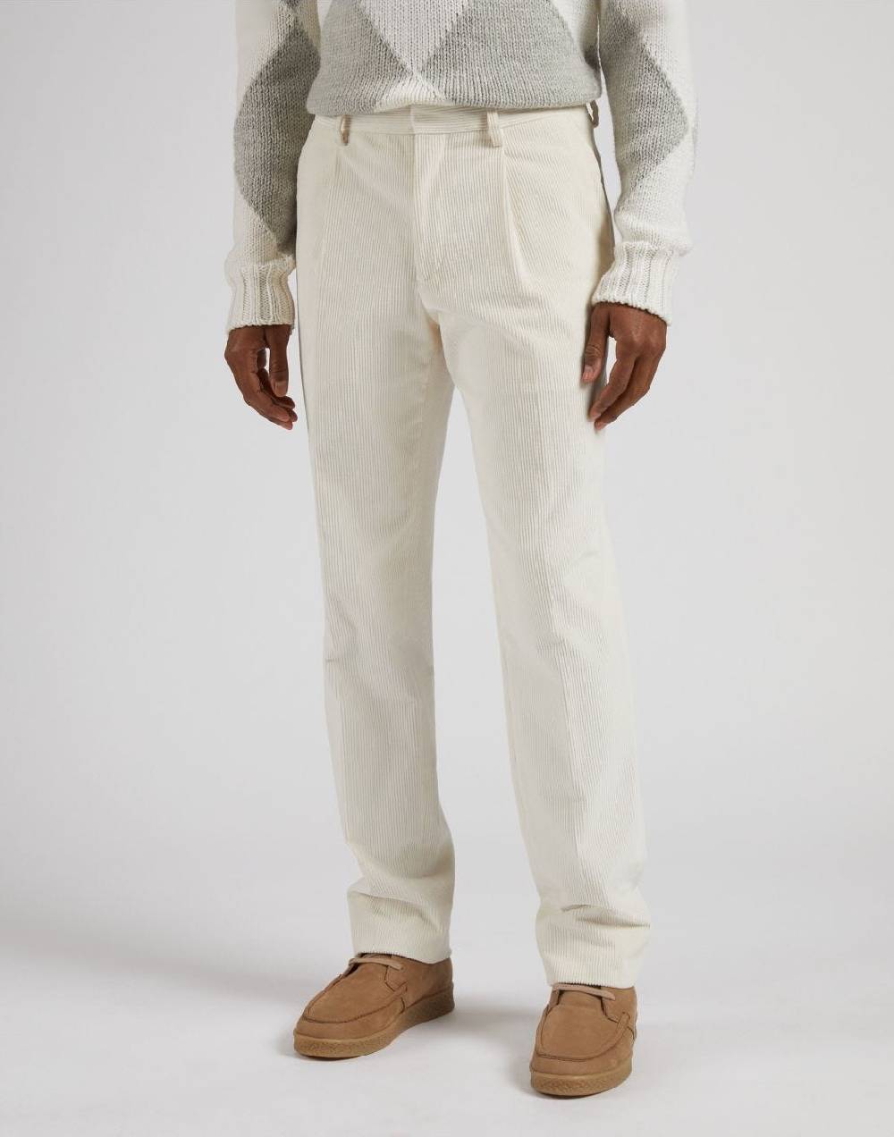 Lardini Pantalone feeling in velluto 500 righe color panna 2025