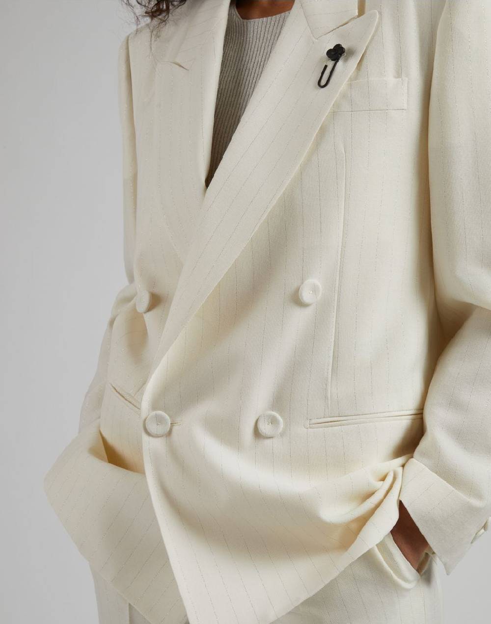 Lardini Giacca doppiopetto in tela di lana gessata lurex Italia
