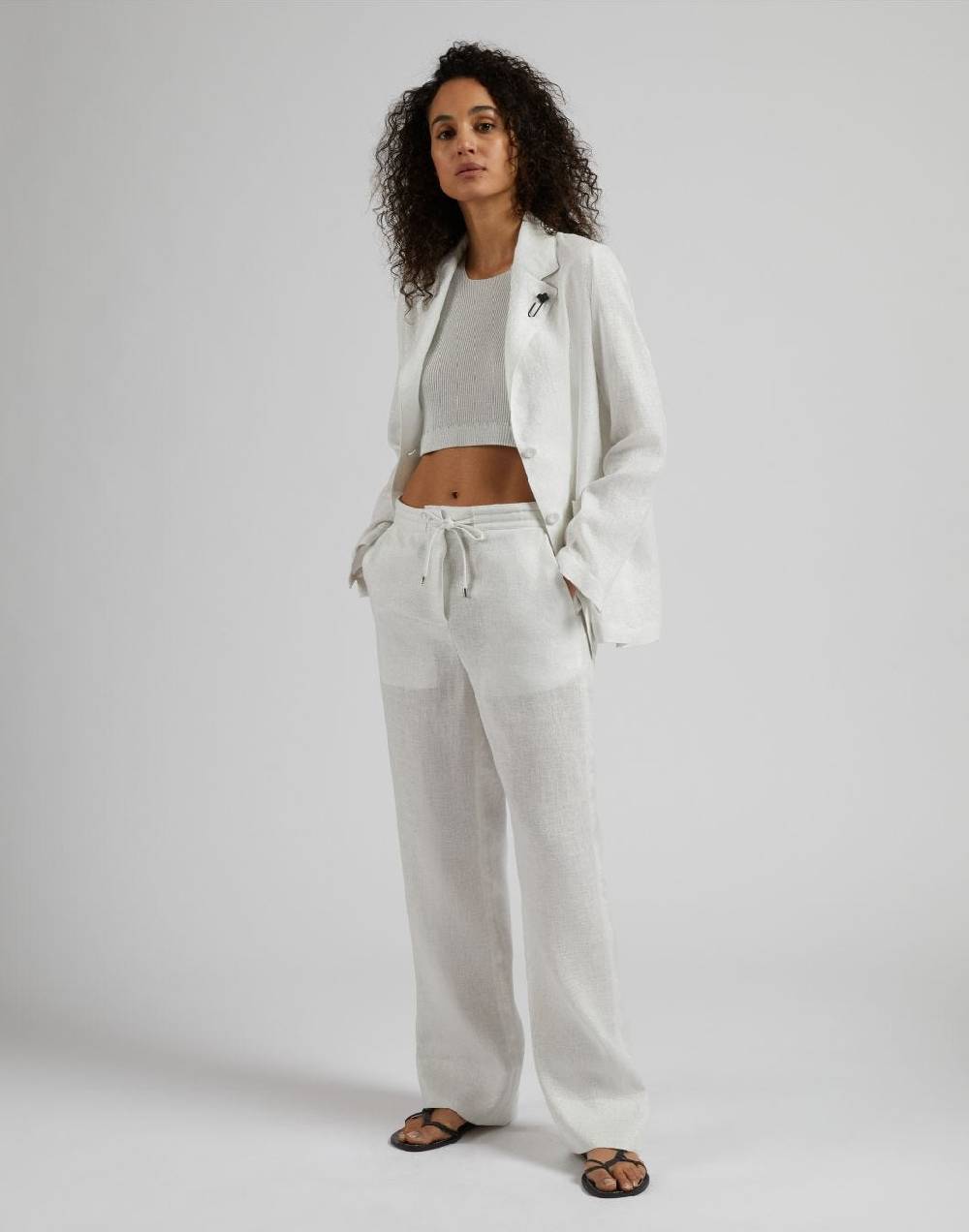 Lardini Top corto in maglia a costina lurex bianco e argento Pezzi Unici