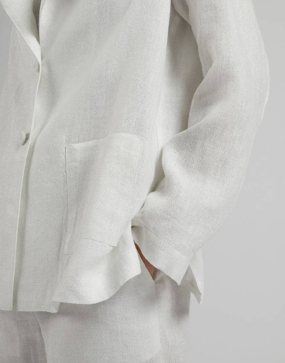 Lardini Giacca monopetto in lino lurex bianco e argento Prezzo Ridotto