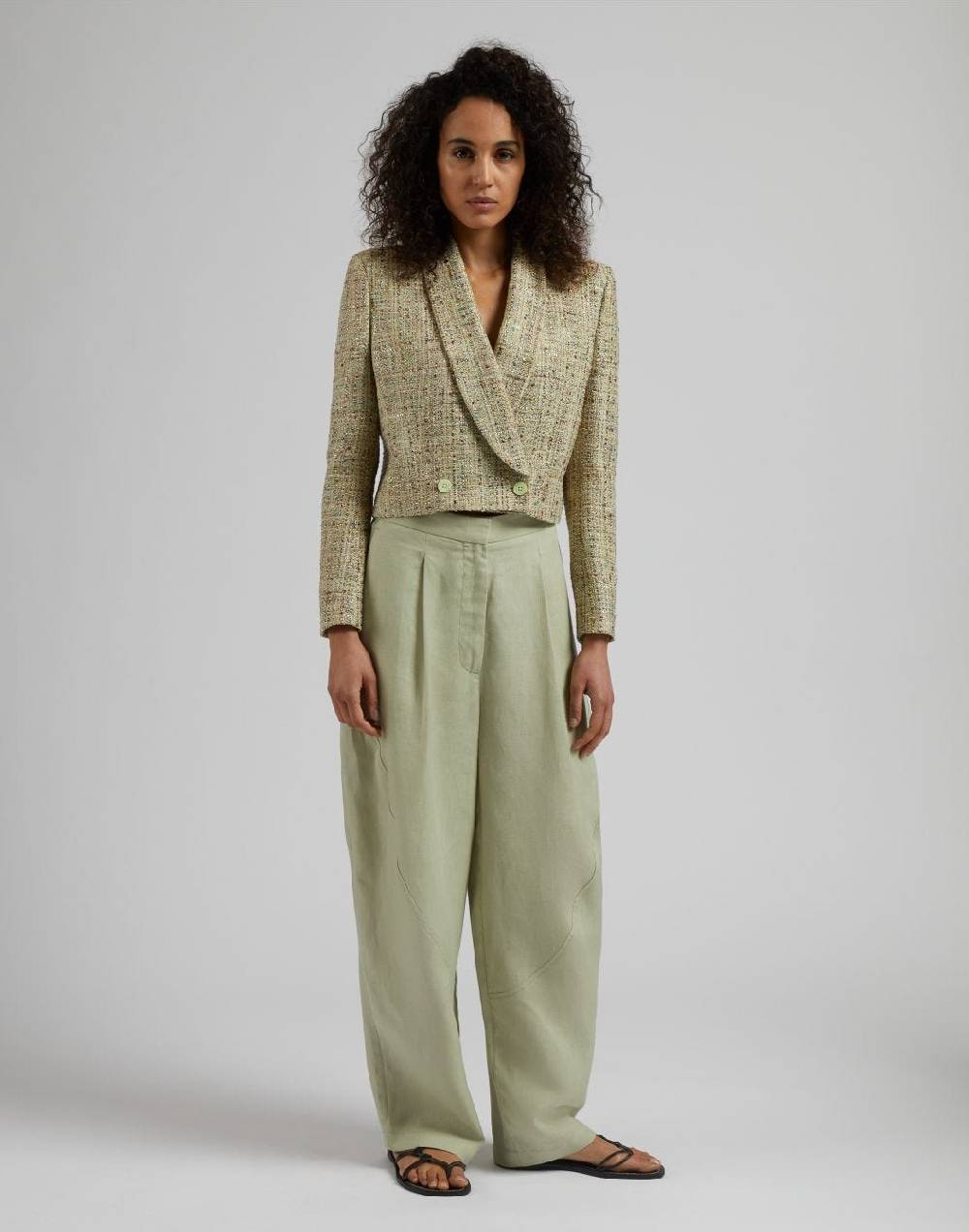 Lardini Giacca corta in tweed di cotone verde intrecciato lurex Sottocosto