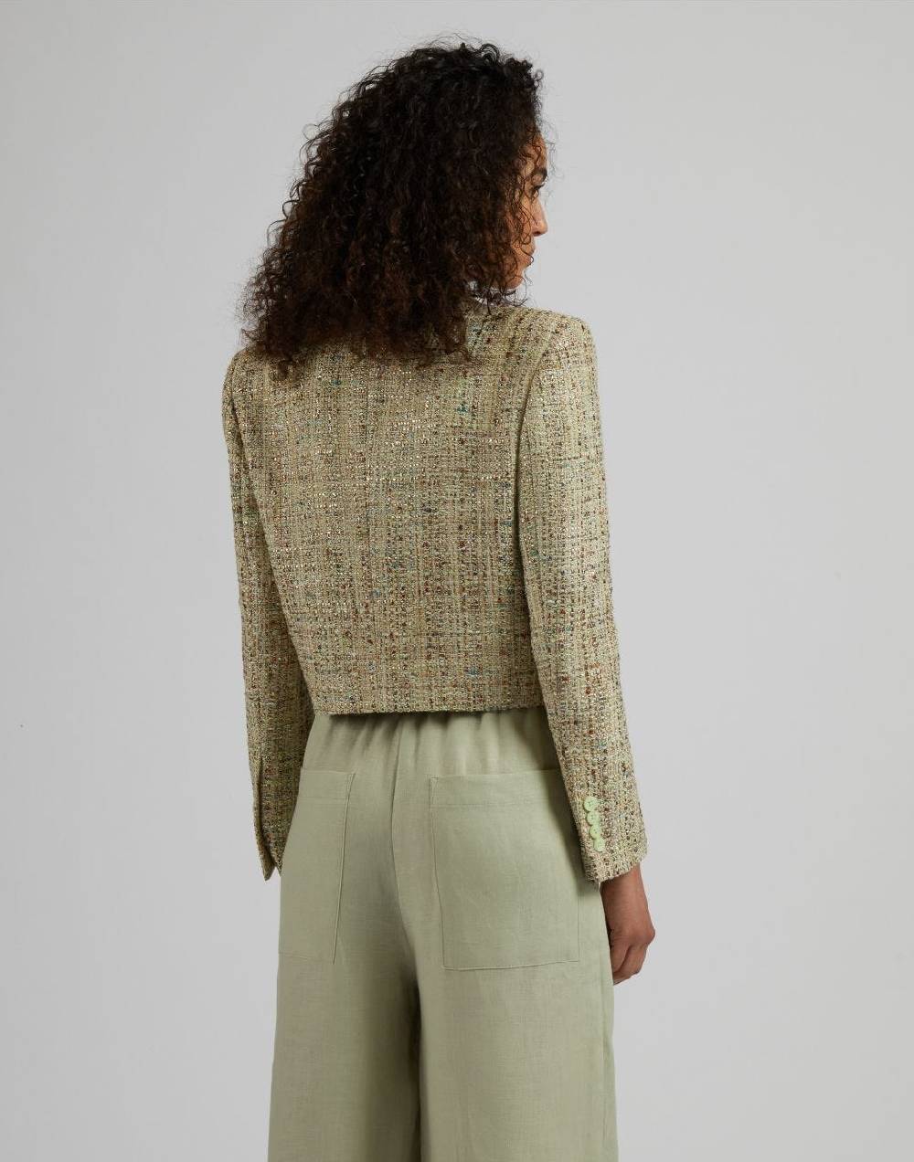 Lardini Giacca corta in tweed di cotone verde intrecciato lurex Sottocosto