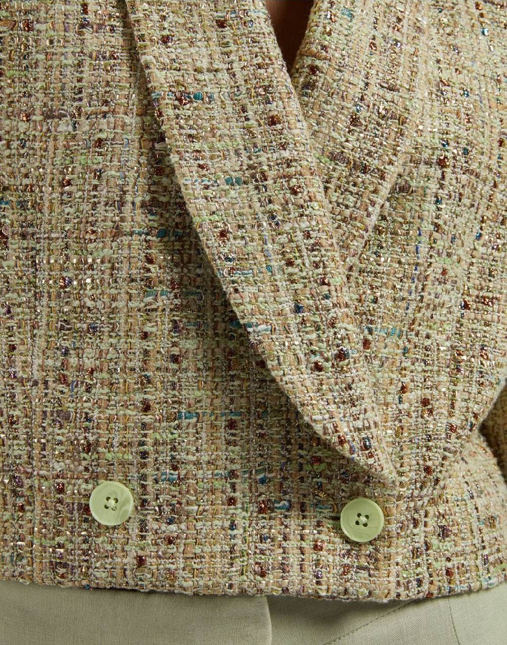 Lardini Giacca corta in tweed di cotone verde intrecciato lurex Sottocosto