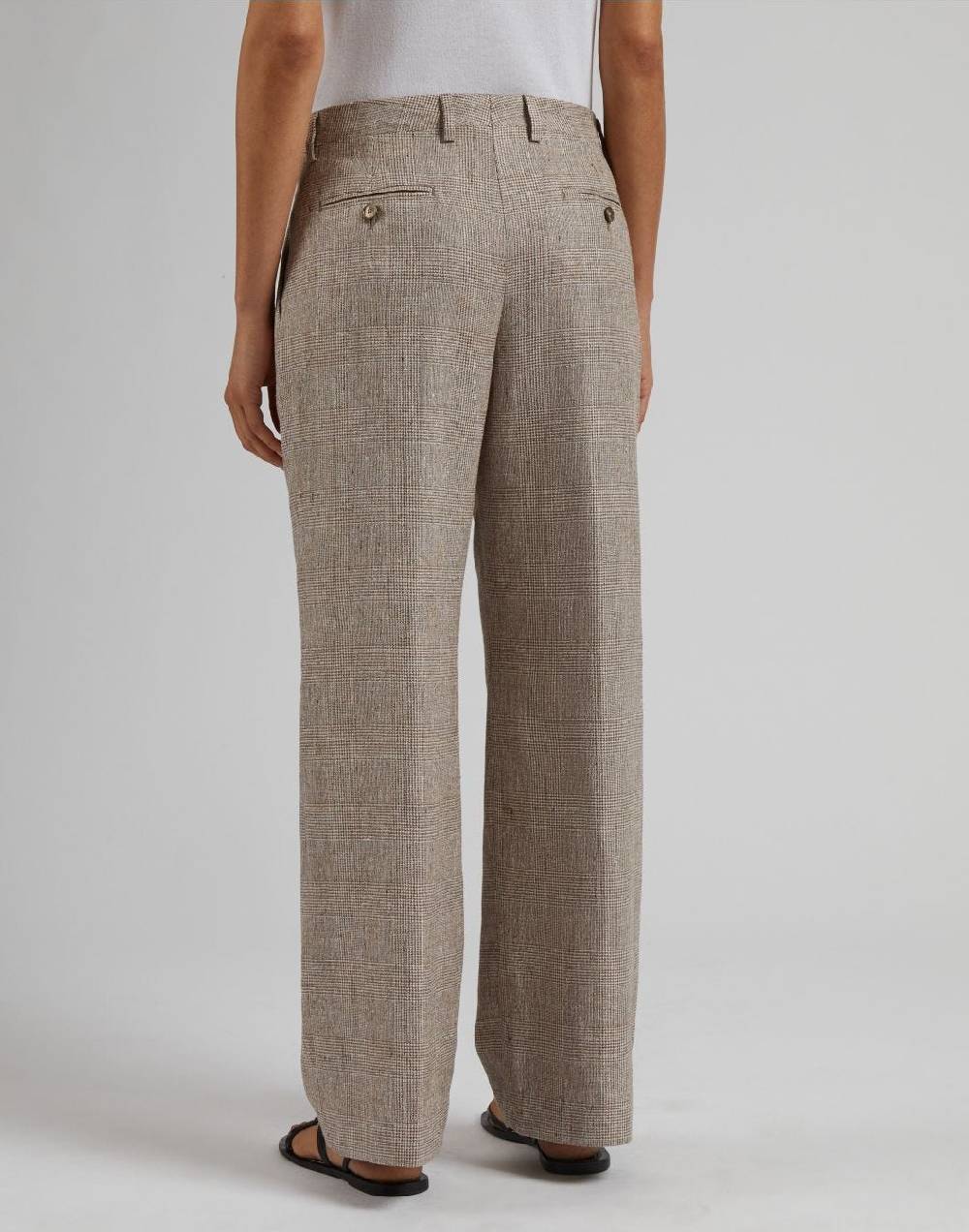 Lardini Pantalone in lino marrone con disegno galles Presa