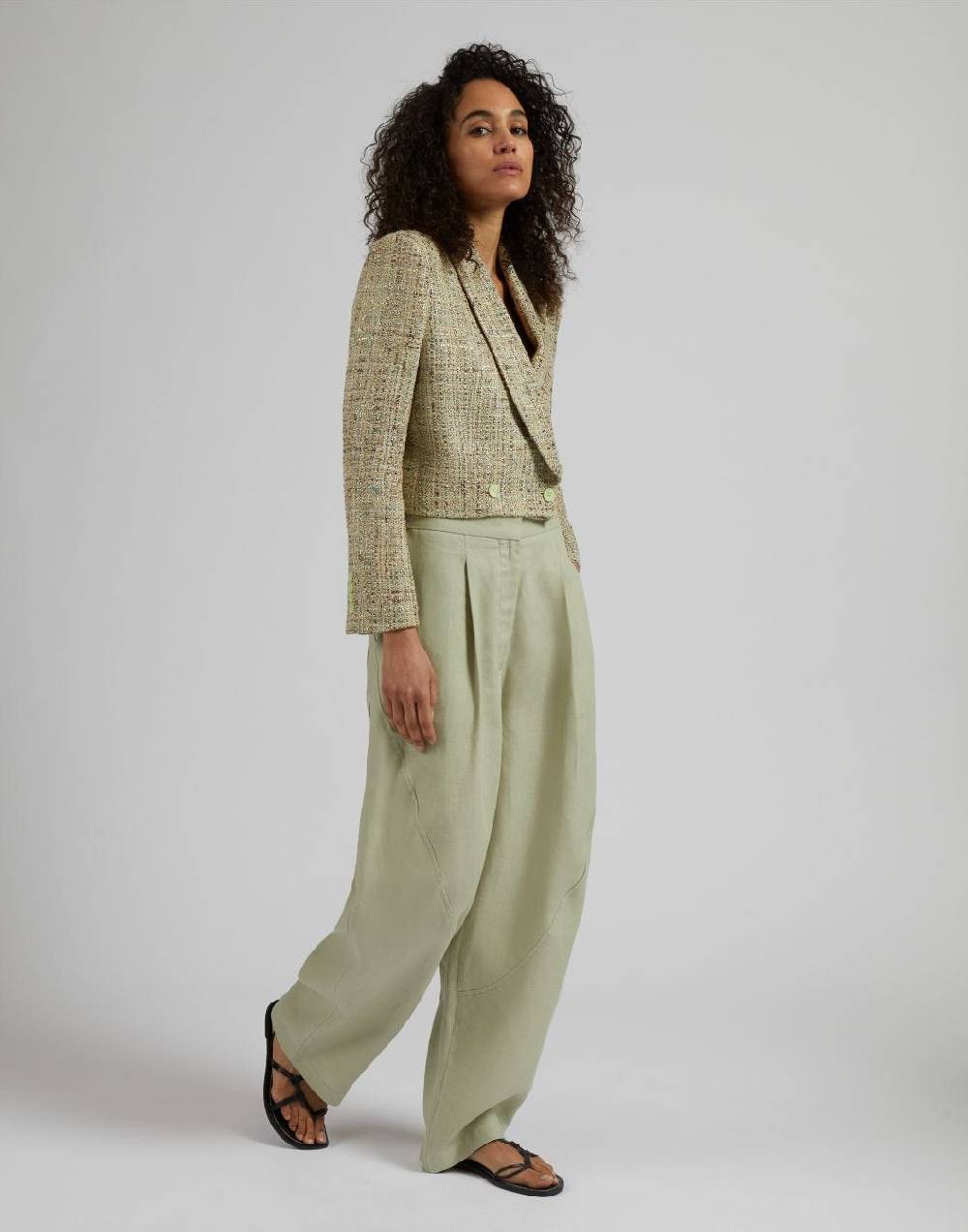 Lardini Pantalone ampio a vita bassa in tela di lino verde Online