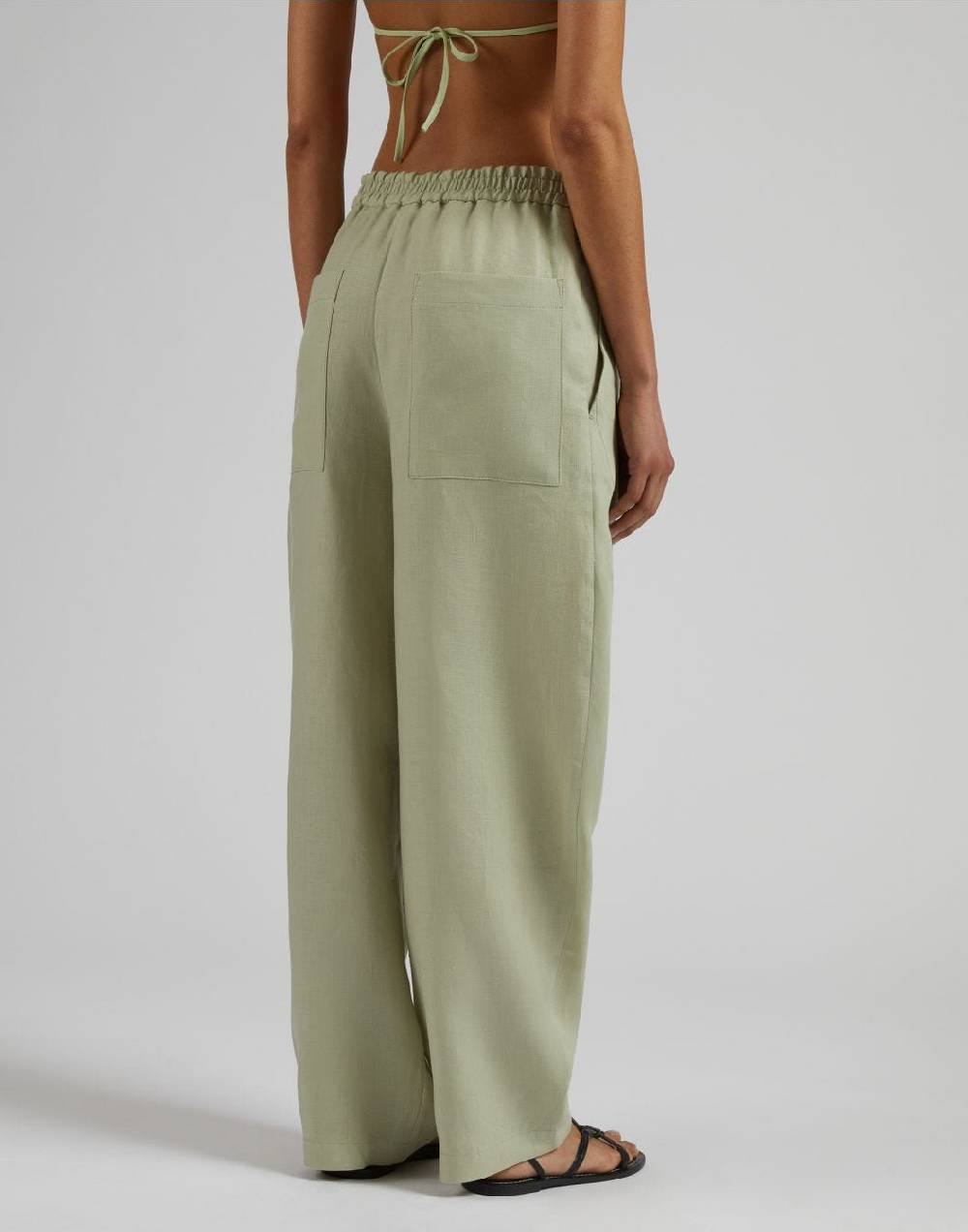 Lardini Pantalone ampio a vita bassa in tela di lino verde Online