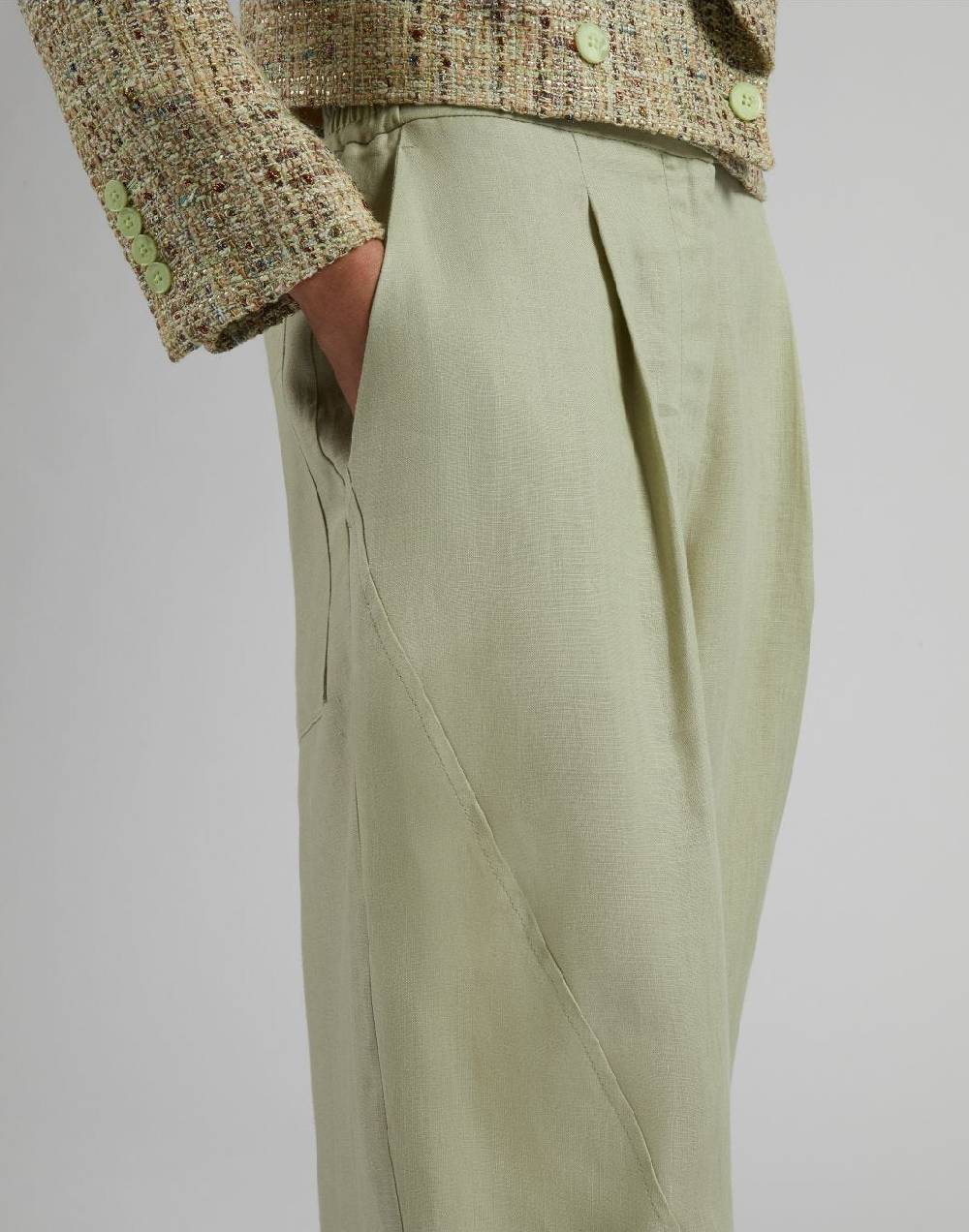 Lardini Pantalone ampio a vita bassa in tela di lino verde Online