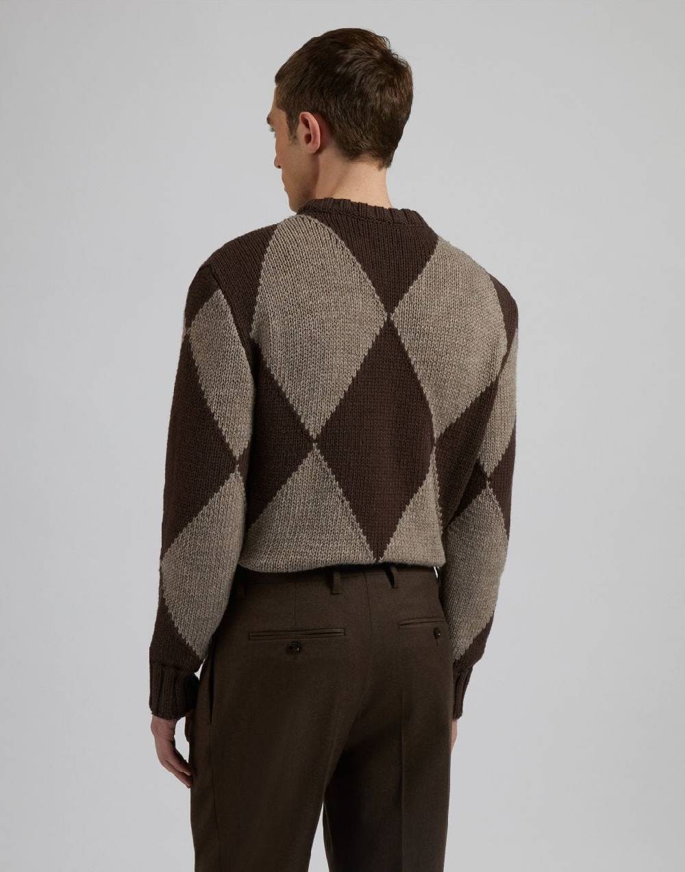 Lardini Maglia girocollo marrone con intarsio bicolore nocciola Vendita Calda