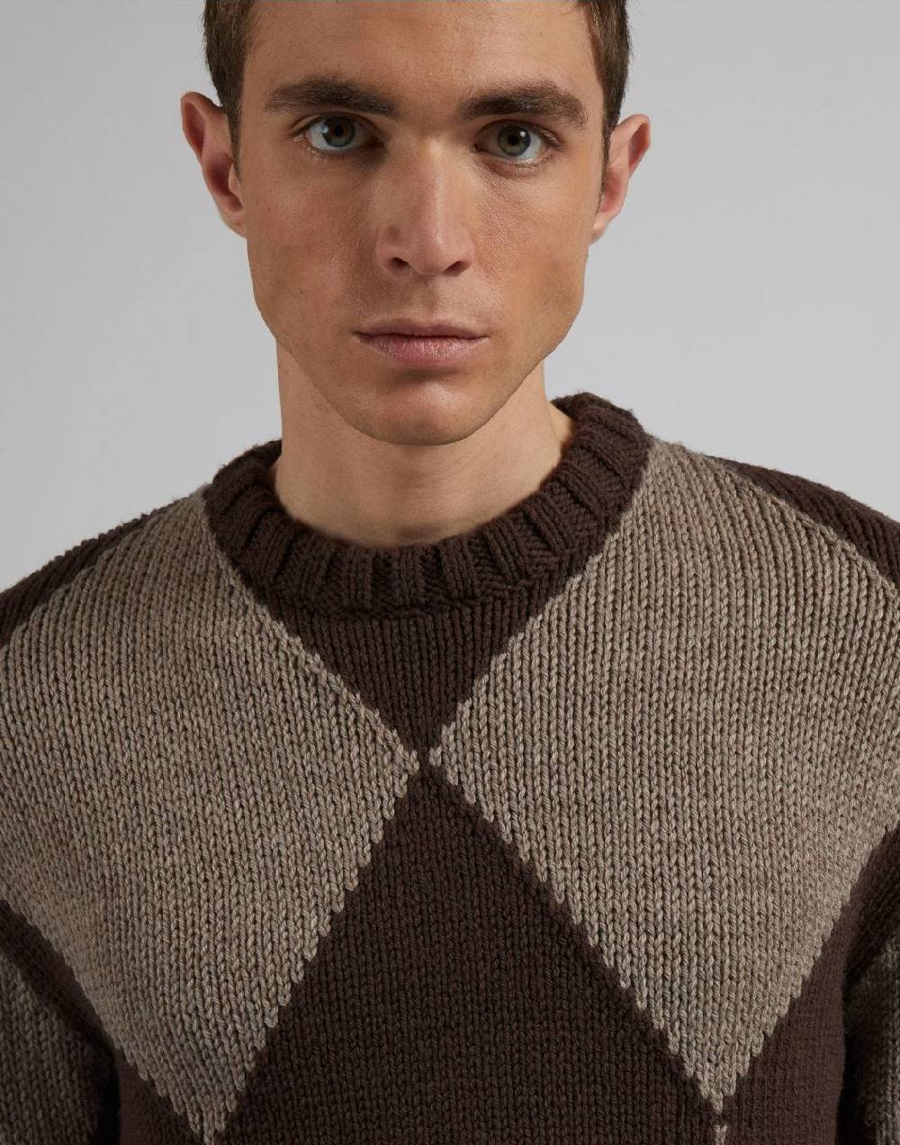 Lardini Maglia girocollo marrone con intarsio bicolore nocciola Vendita Calda