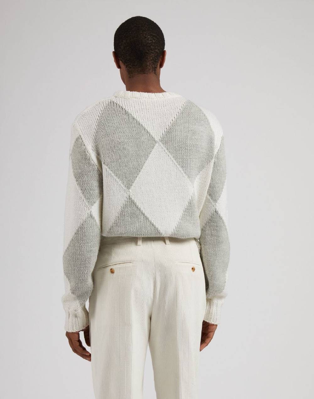Lardini Maglia girocollo bianca con intarsio bicolore grigio Vendita Economica