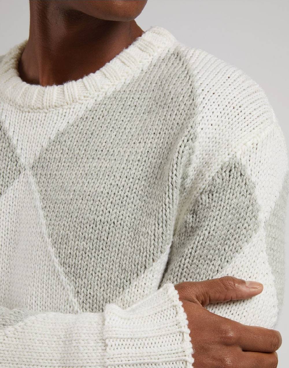 Lardini Maglia girocollo bianca con intarsio bicolore grigio Vendita Economica