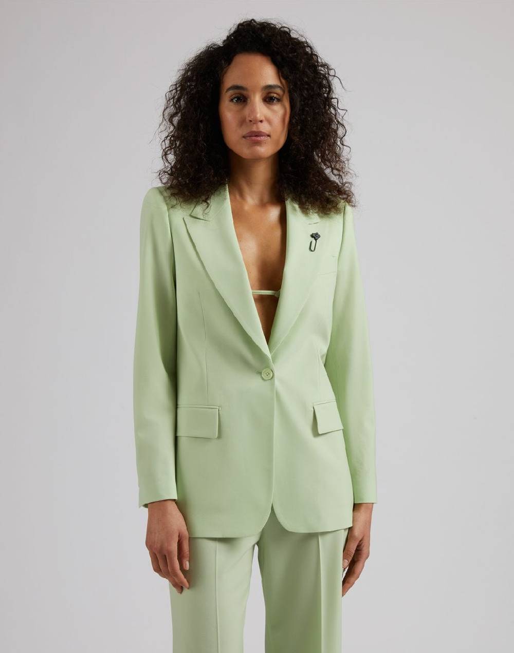 Lardini Giacca monopetto foderata in tessuto di lana stretch verde Negozio