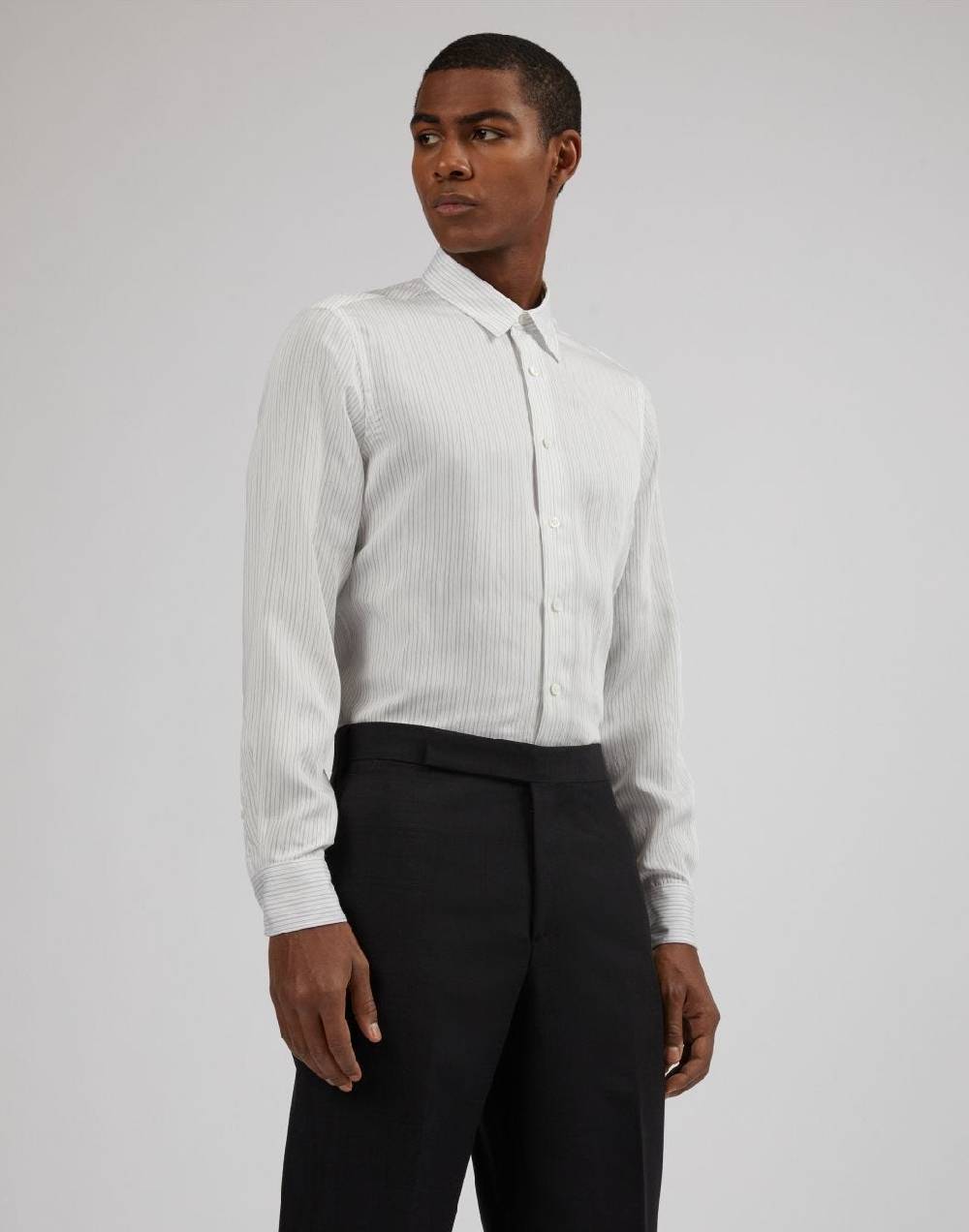 Lardini Camicia bianca a righe in popeline soft touch Italy