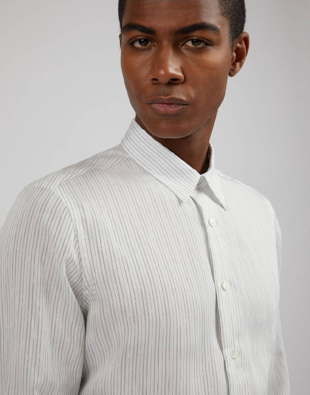Lardini Camicia bianca a righe in popeline soft touch Italy