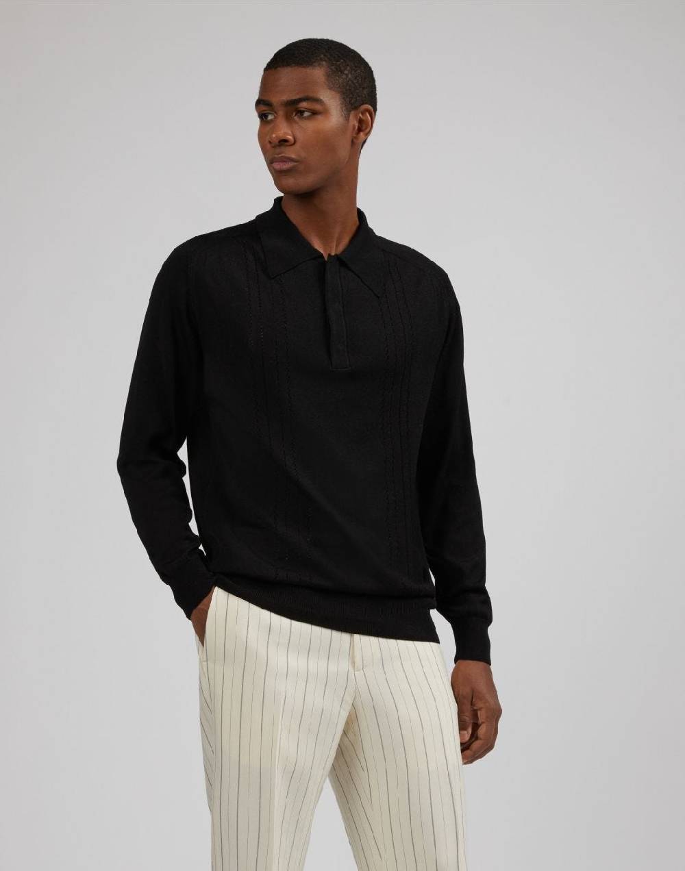 Lardini Polo a manica lunga nera In Linea