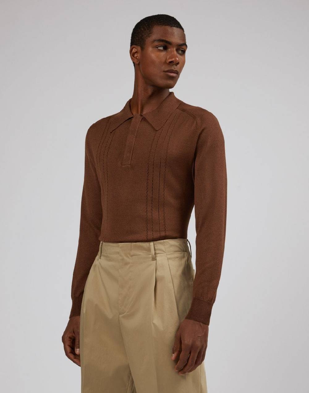 Lardini Polo a manica lunga nocciola Nuovo